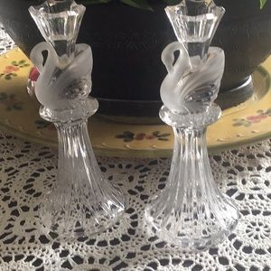 Crystal swan candle holders